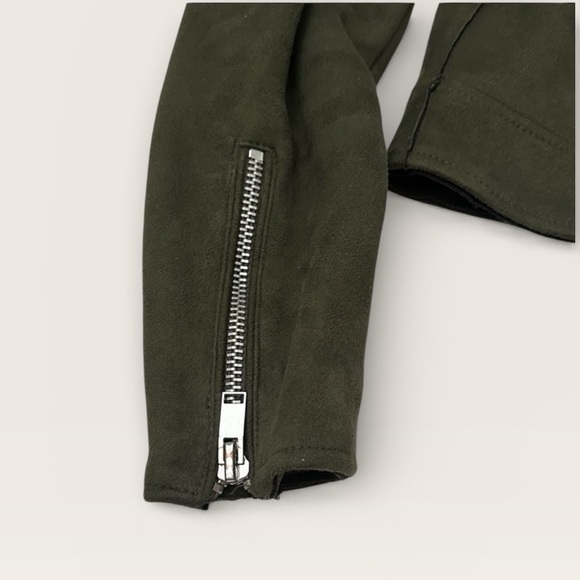 Zara Dark Green faux suede women’s Moto light coat Silver Zippers in S - Picture 4 of 8